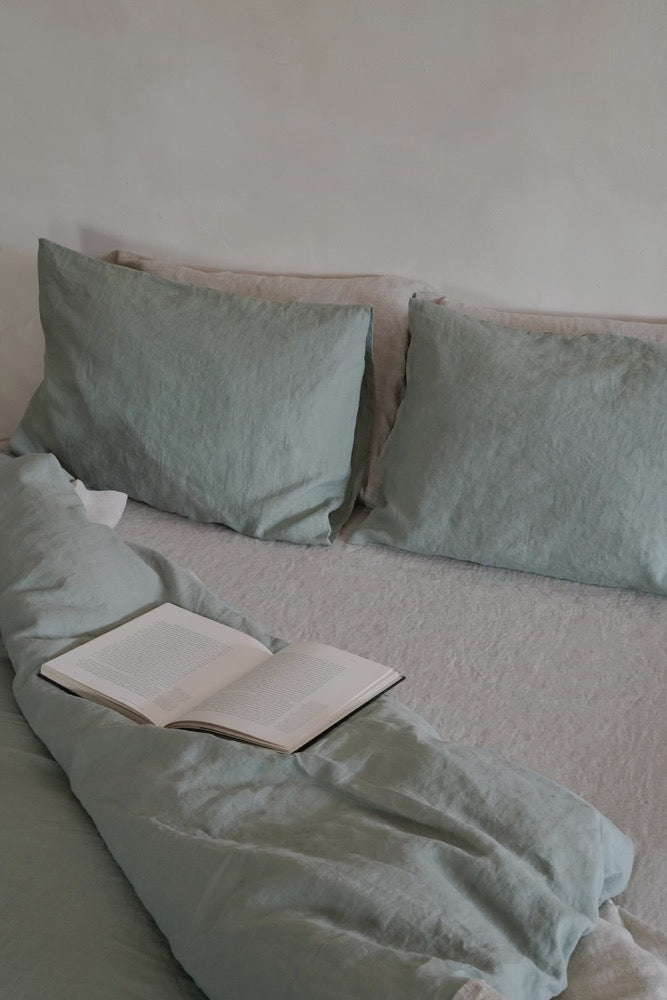 Sage Linen Duvet Cover Set: European Flax Bedding, 180 GSM