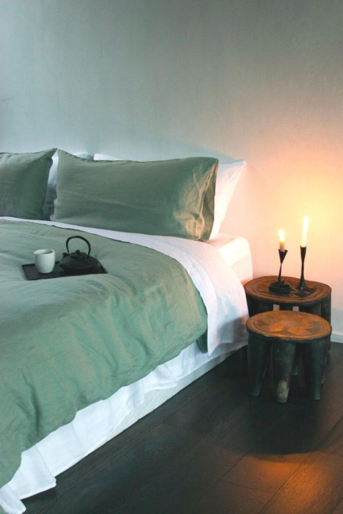 Sage Linen Duvet Cover Set: European Flax Bedding, 180 GSM